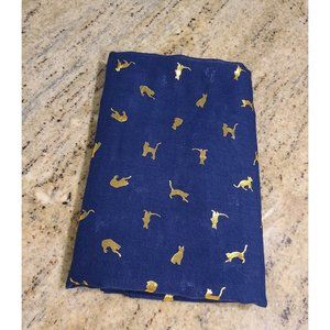 Cat Lady Box Navy Blue & Gold Cat Scarf Wrap.  70x27"